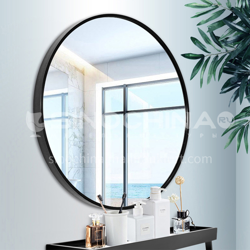 Aluminum alloy bathroom mirror round mirror with shelf, wall-mounted, no perforation